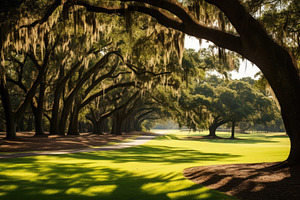Golf course with old oak trees in th, a Photo by Iftikhar Alam