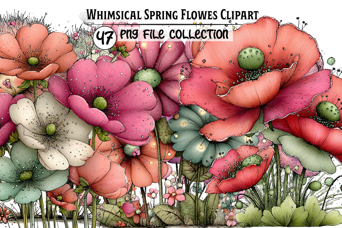 Whimsical Spring Flowres Clipart, an Illustration by Dream Creation (Photo 1 of 6)