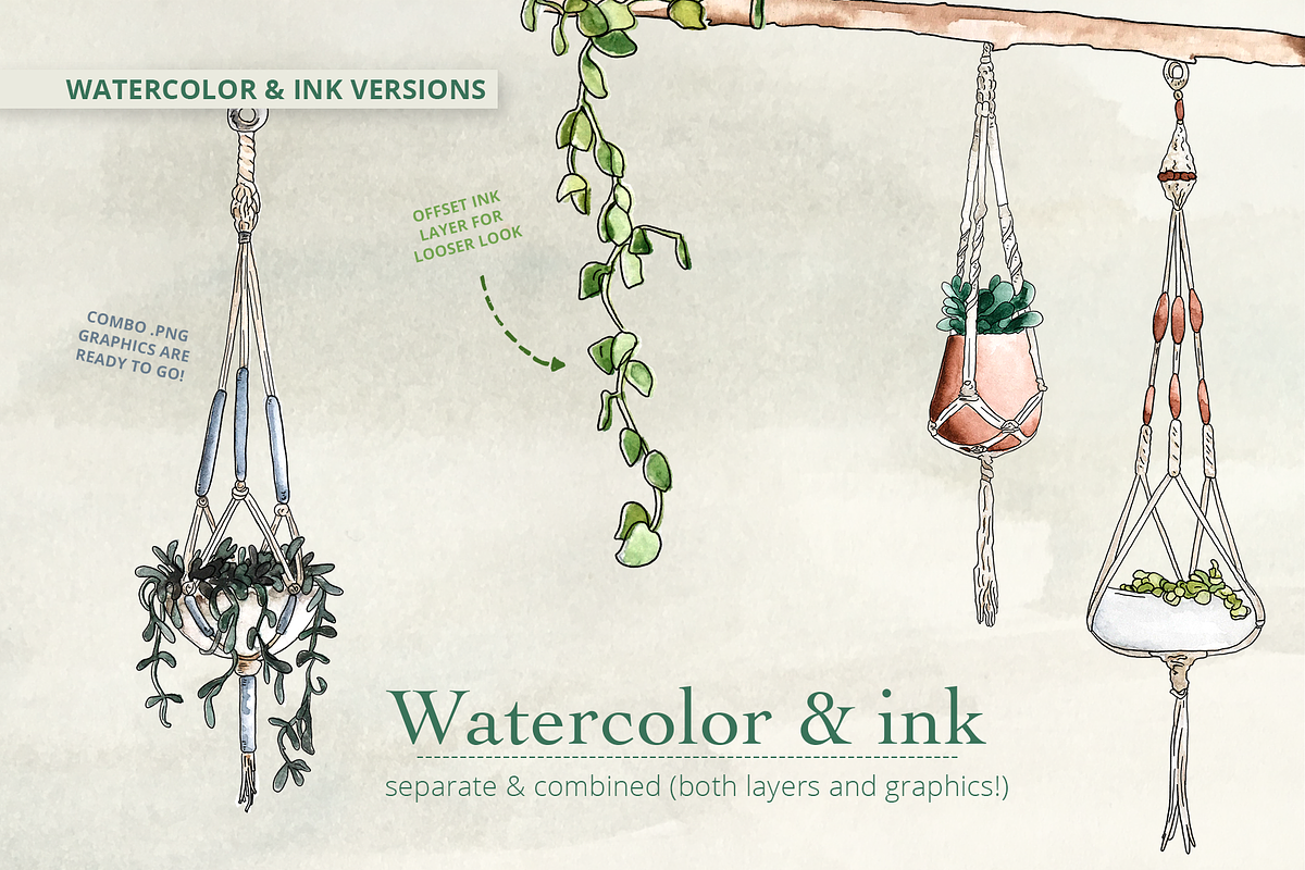 Watercolor Hanging Plant Sky Garden, an Illustration by plaidGecko (Photo 5 of 8)