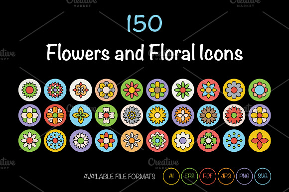150 Flowers and Floral Vector Icons preview 4