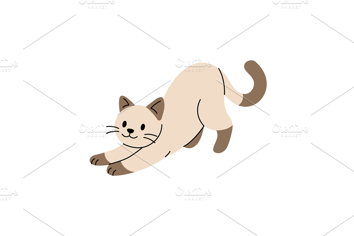 Cute cartoon cat stretching with, an Animal Illustration by GraphiShop