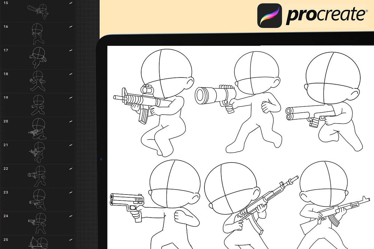 50 Chibi Procreate fighting Stamps, a Brush Add-On by DrawingStoryShop (Photo 6 of 6)