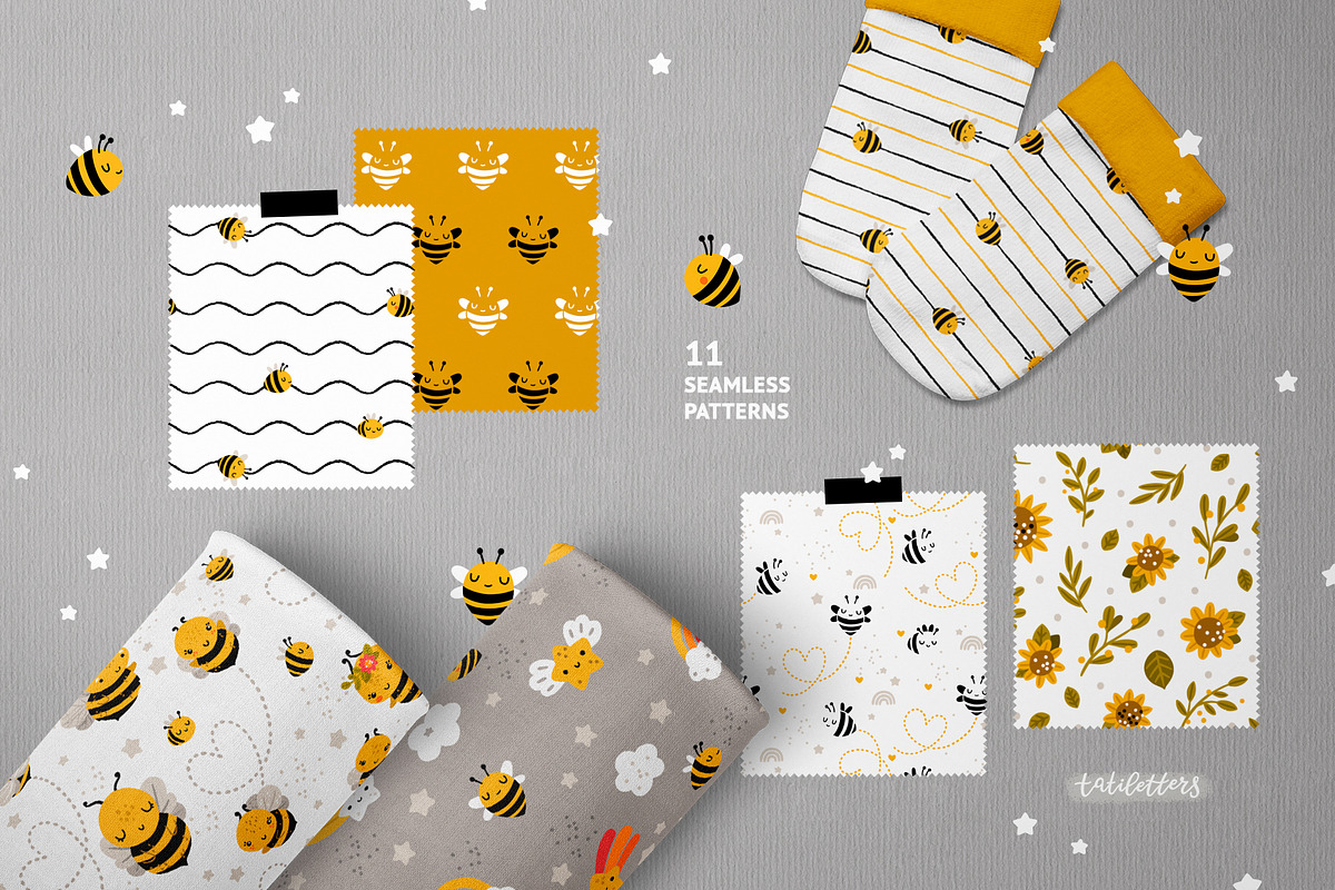 Honey bee Clipart & Patterns, an Animal Illustration by tatiletters