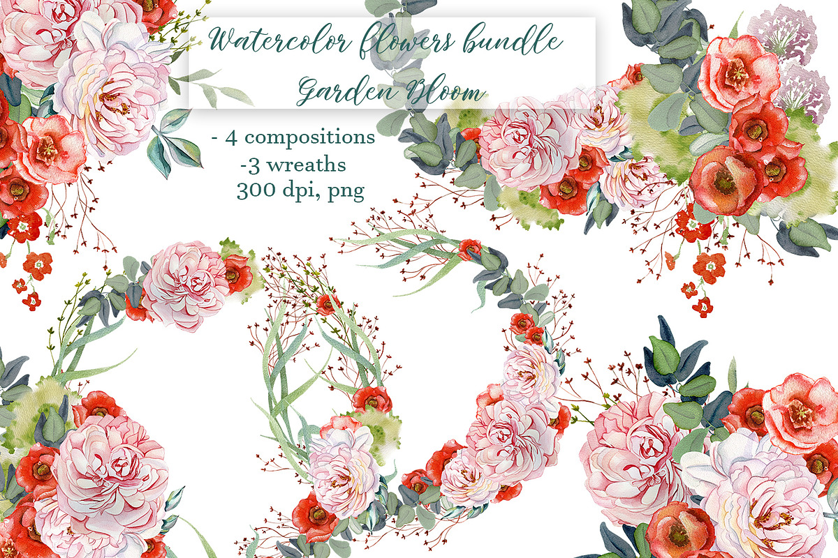 Bouquet of watercolor flowers Garden, an Illustration by ElenazlataArt (Photo 1 of 6)