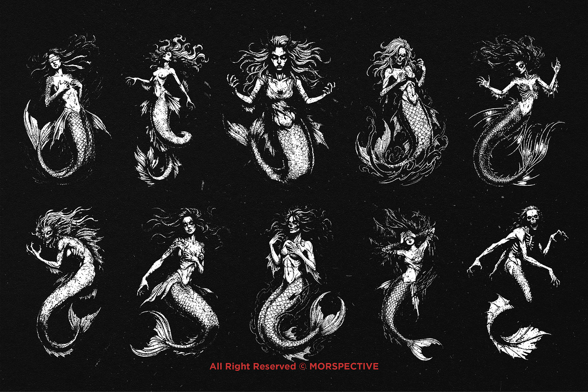 10 Bundle Dark Art Mermaid Girl, an Illustration by Morspective (Photo 6 of 7)