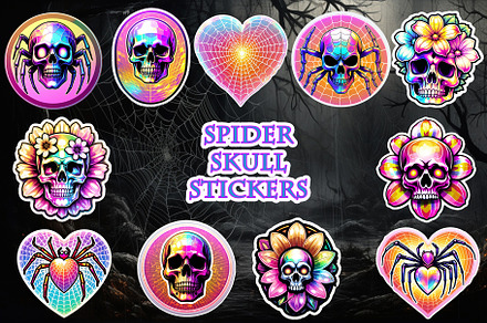 Stickers Set. Holographic skull