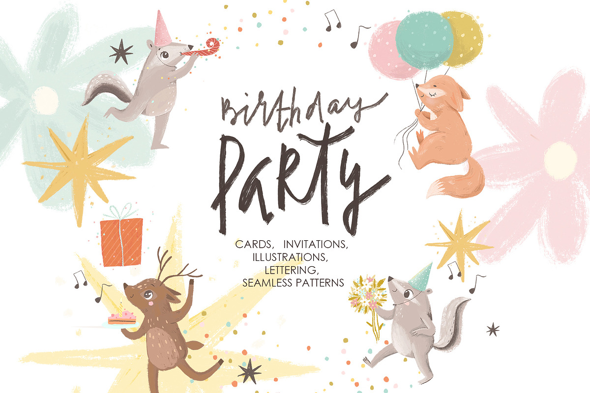 Birthday Clipart, Cards, an Animal Illustration by Lesya Skripak (Photo 1 of 10)