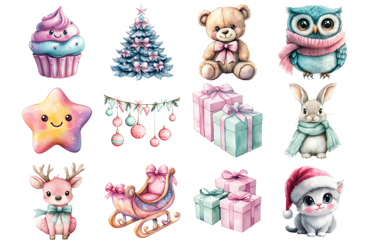 Kawaii Pink Mint Christmas Clipart, an Illustration by Dream Creation (Photo 2 of 4)