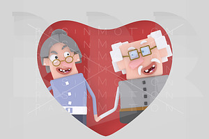 Older Couple Posing Into Red Heart.