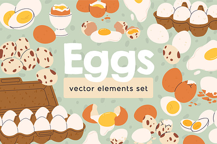Chicken and quail eggs set, a Food Illustration by Good Studio