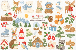 Winter Woodland Animals Clipart PNG, a Seasonal Illustration by SugarCloudStudioArt