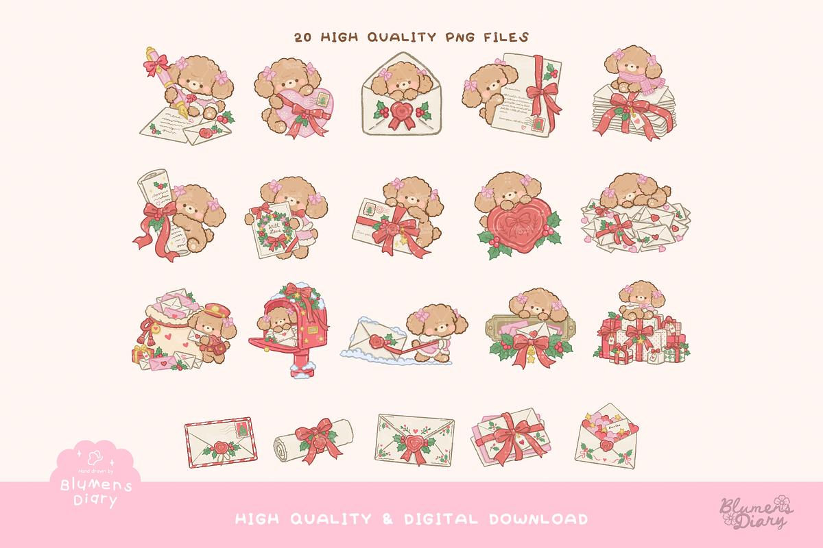 Christmas Mails Toy Poodles Clipart, an Animal Illustration by Blumensdiary (Photo 2 of 6)