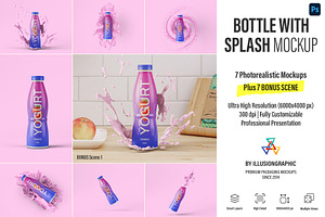 Bottle with Splash Mockup - 7 Views, a Packaging Mockup by Illusiongraphic