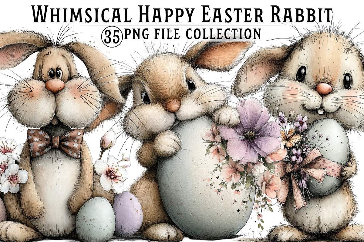 Whimsical Easter Rabbit Clipart, an Illustration by Dream Creation (Photo 1 of 7)