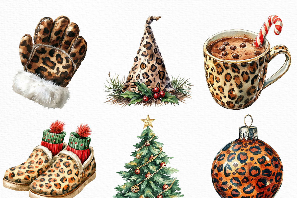 Leopard Print Christmas ClipArt's, an Illustration by Craft Nest (Photo 5 of 6)