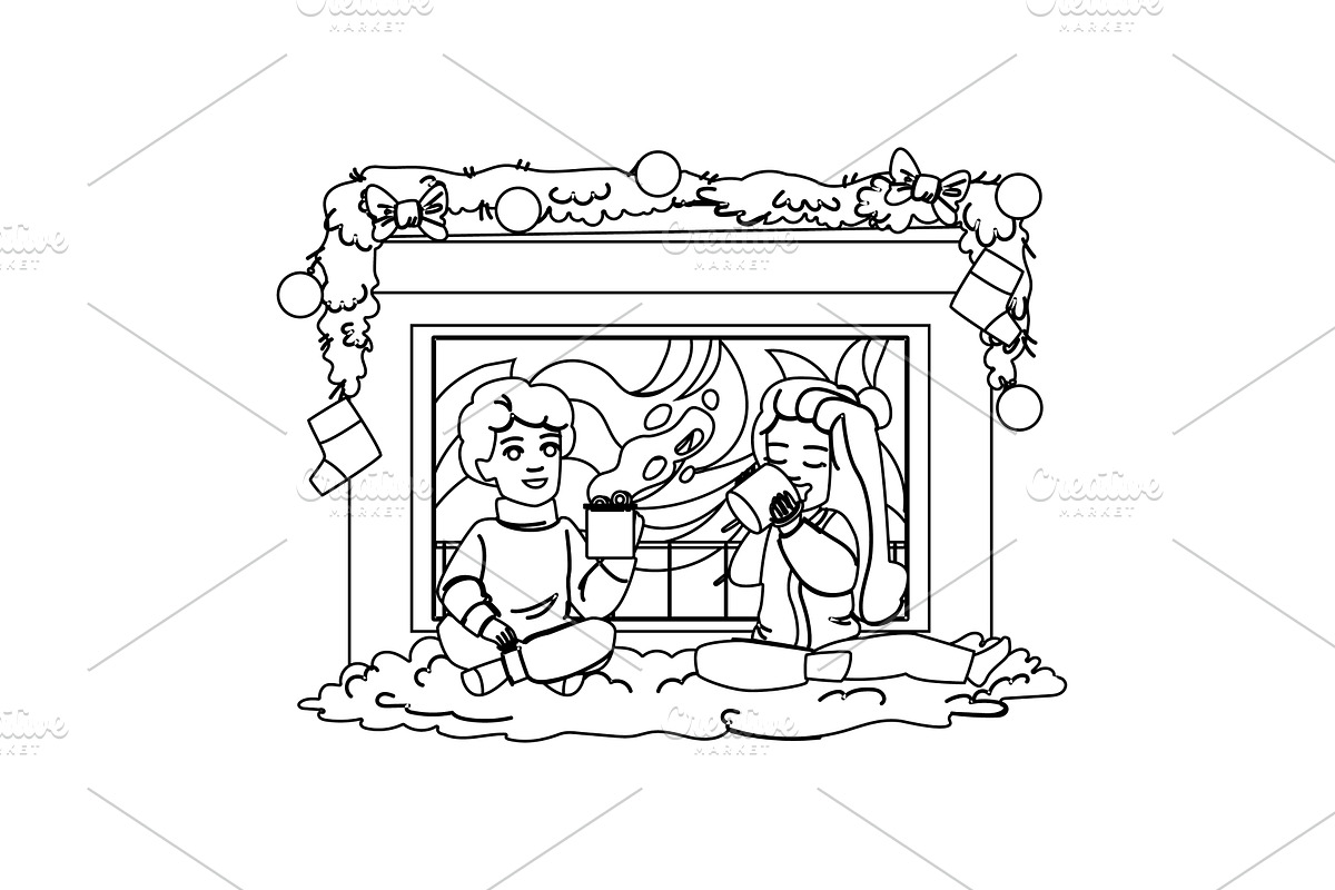 fire hot chocolate fireplace vector, a Food Illustration by pikepicture