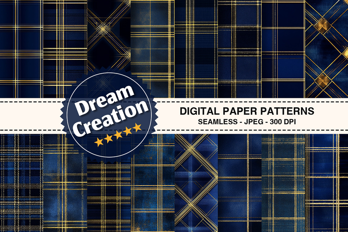 Royal Blue Gold Holiday Tartan Paper, a Texture Graphic by Dream Creation (Photo 1 of 5)