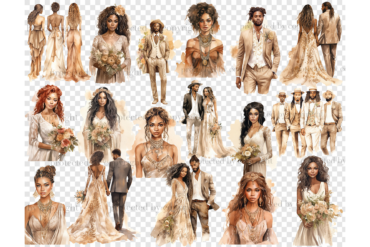 Black Bride and Groom Clipart, a Person Illustration by GlamArtZhanna (Photo 5 of 5)