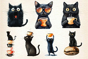 Cat Silhouette Love Coffee Clipart, an Illustration by Dream Creation (Thumbnail 2 of 6)