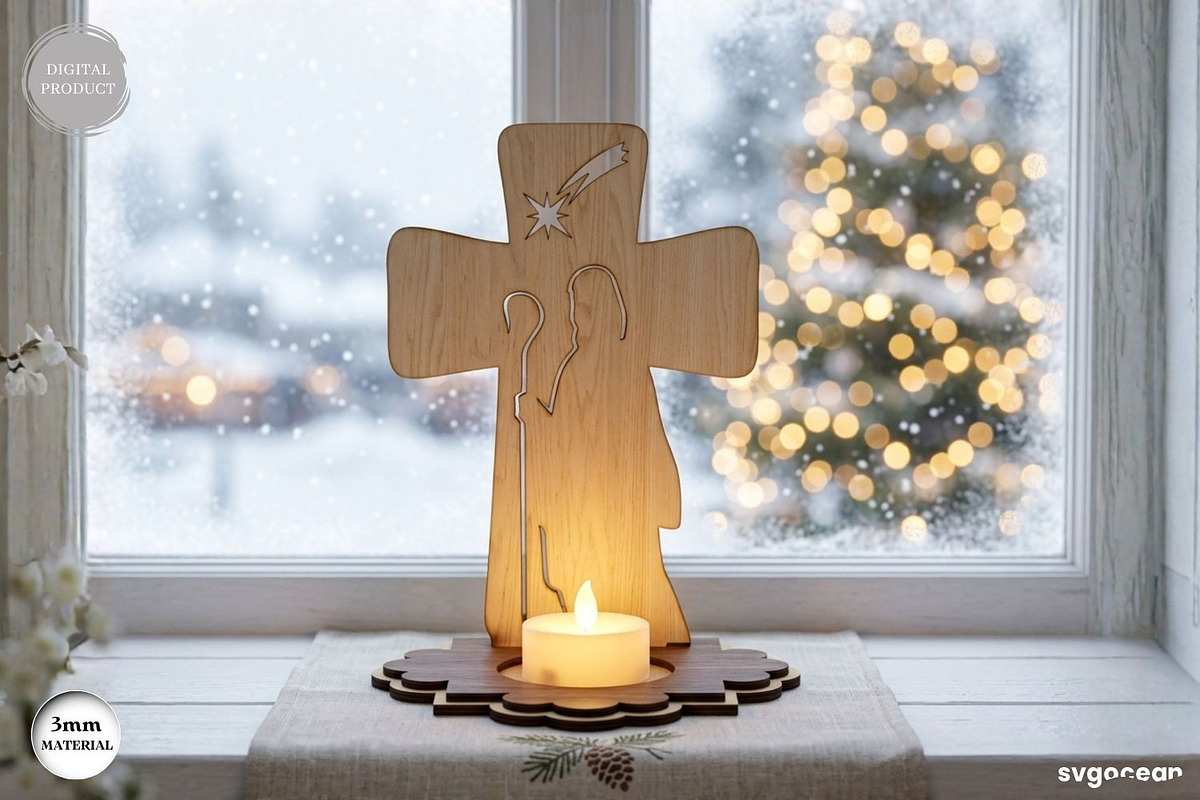 Nativity Cross Candle Holder Bundle, a Decorative Illustration by svgocean (Photo 2 of 4)