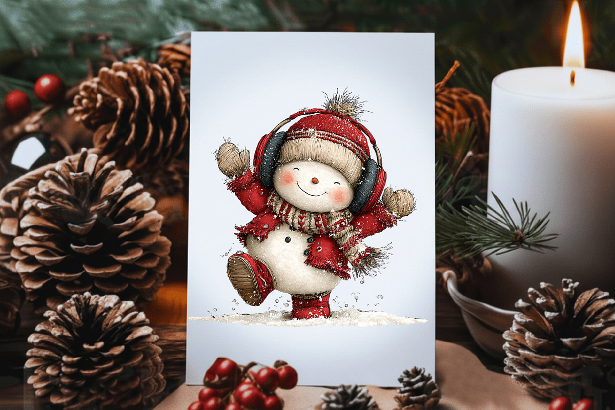Whimsical Christmas Snowman Clipart, an Illustration by Dream Creation (Photo 8 of 9)