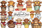 Cute Highland Cow in a Bucket Clipar, an Illustration by CreationArt (Thumbnail 1 of 7)