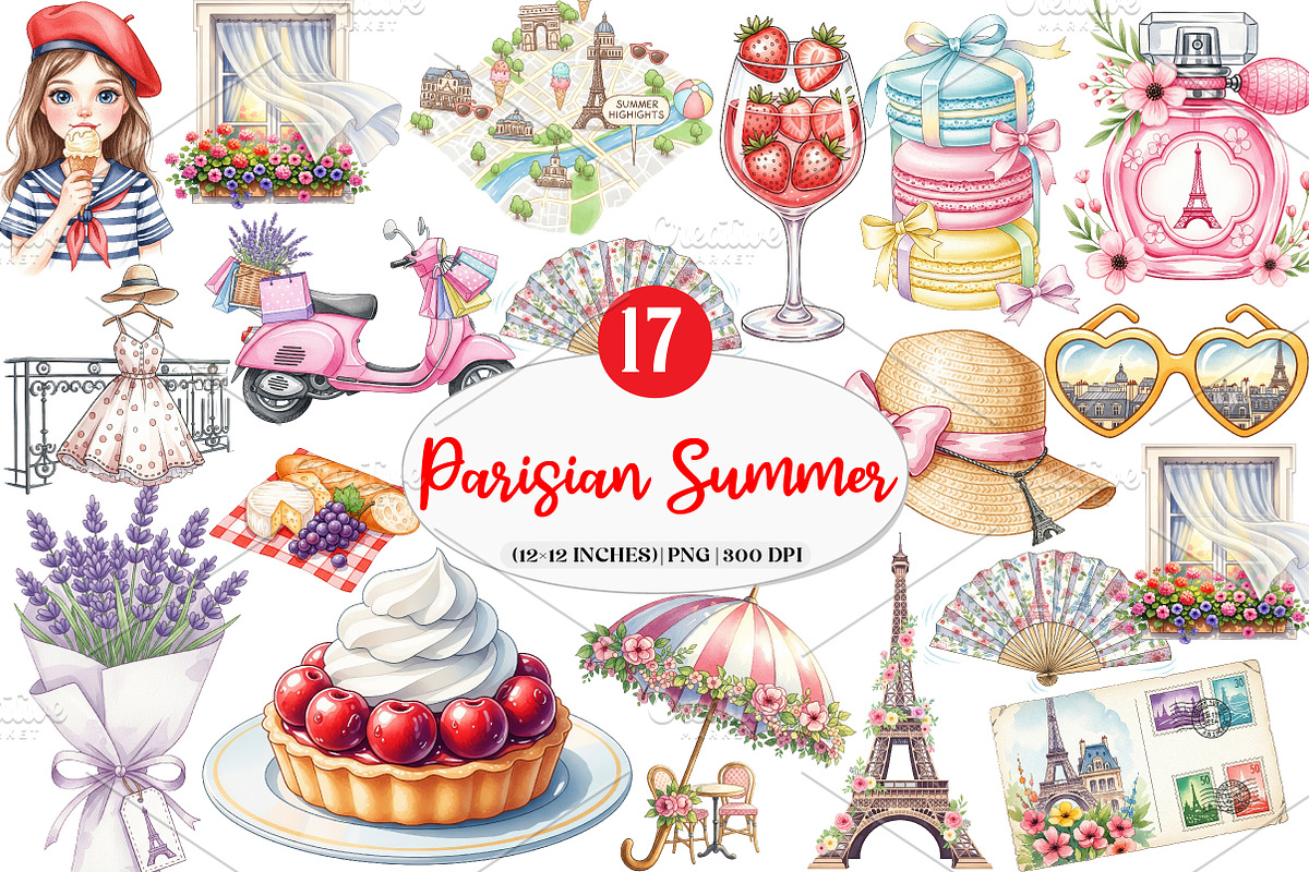 Parisian Summer Clipart, an Illustration by Watercolor design (Photo 1 of 4)
