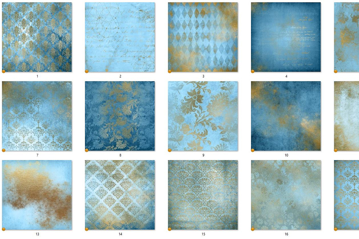 Sky Blue and Gold Digital Paper, a Texture Graphic by Digital Curio