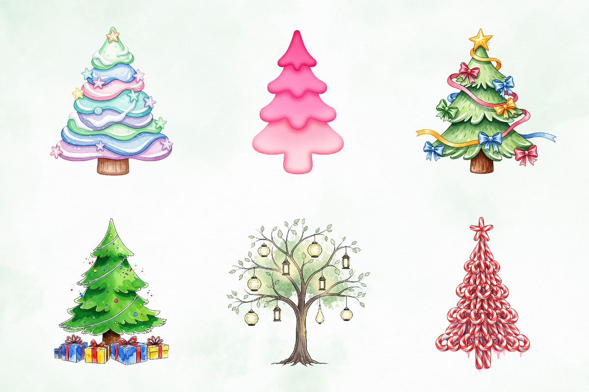 Cute Doodle Christmas Tree Clipart, an Illustration by Creative Art (Photo 2 of 9)