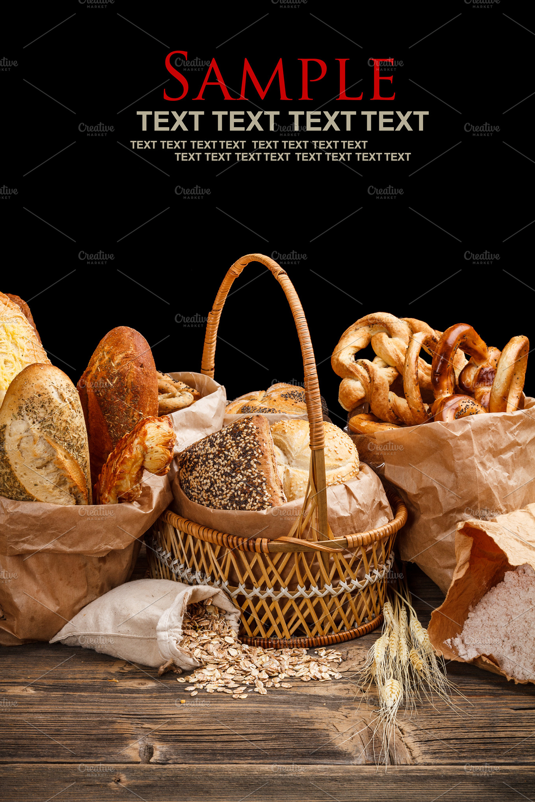 Composition with bread stock photo containing bakery and basket