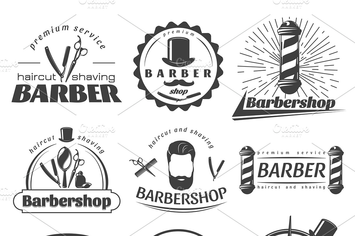 Barbershops Graphic Emblems, a Branding & Logo Template by Alexander Belenkiy