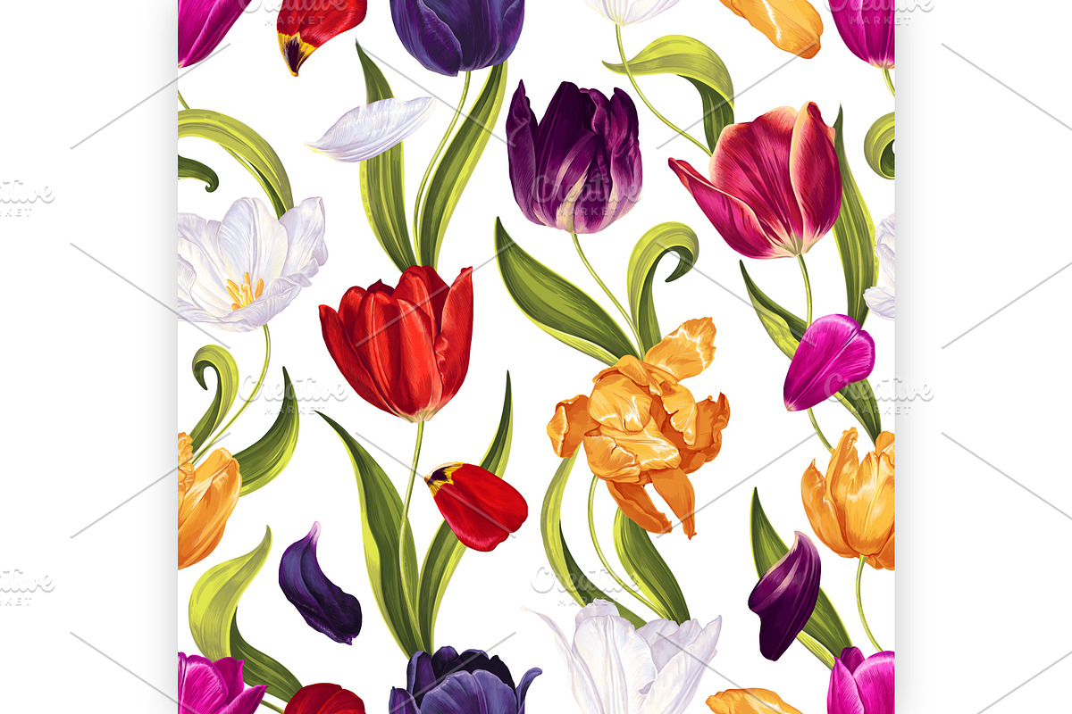 Colorful Tulips Seamless Pattern, a Pattern Graphic by MarynaPetrovska (Photo 2 of 16)