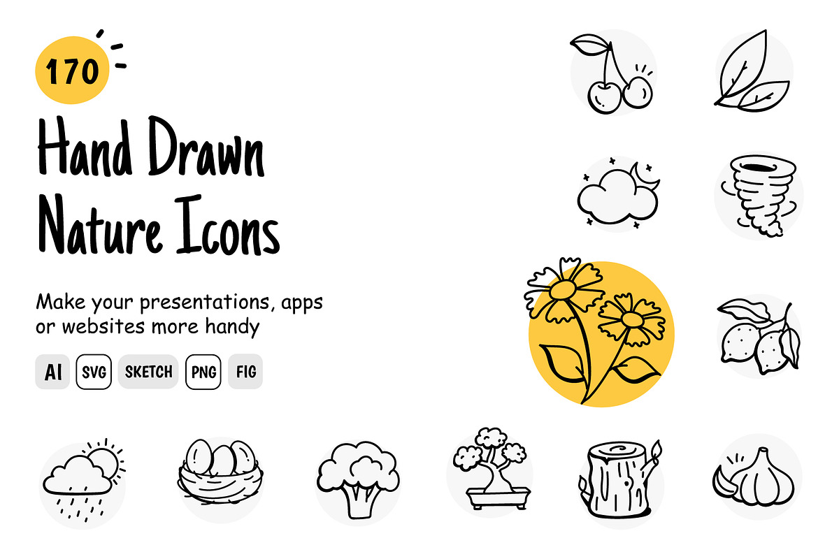 Hand Drawn Nature Icons, an Outline Icon by Brickclay (Photo 1 of 8)