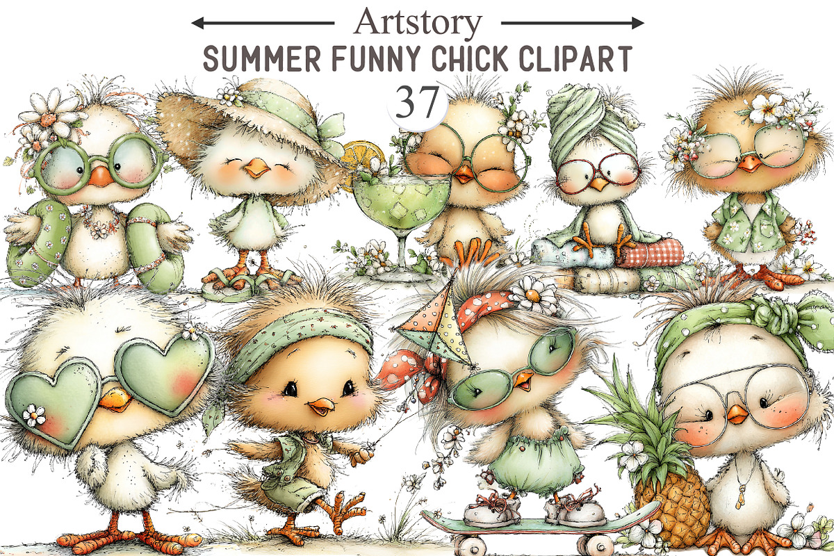 Summer Funny Chick Clipart, an Illustration by designcity5 (Photo 1 of 5)