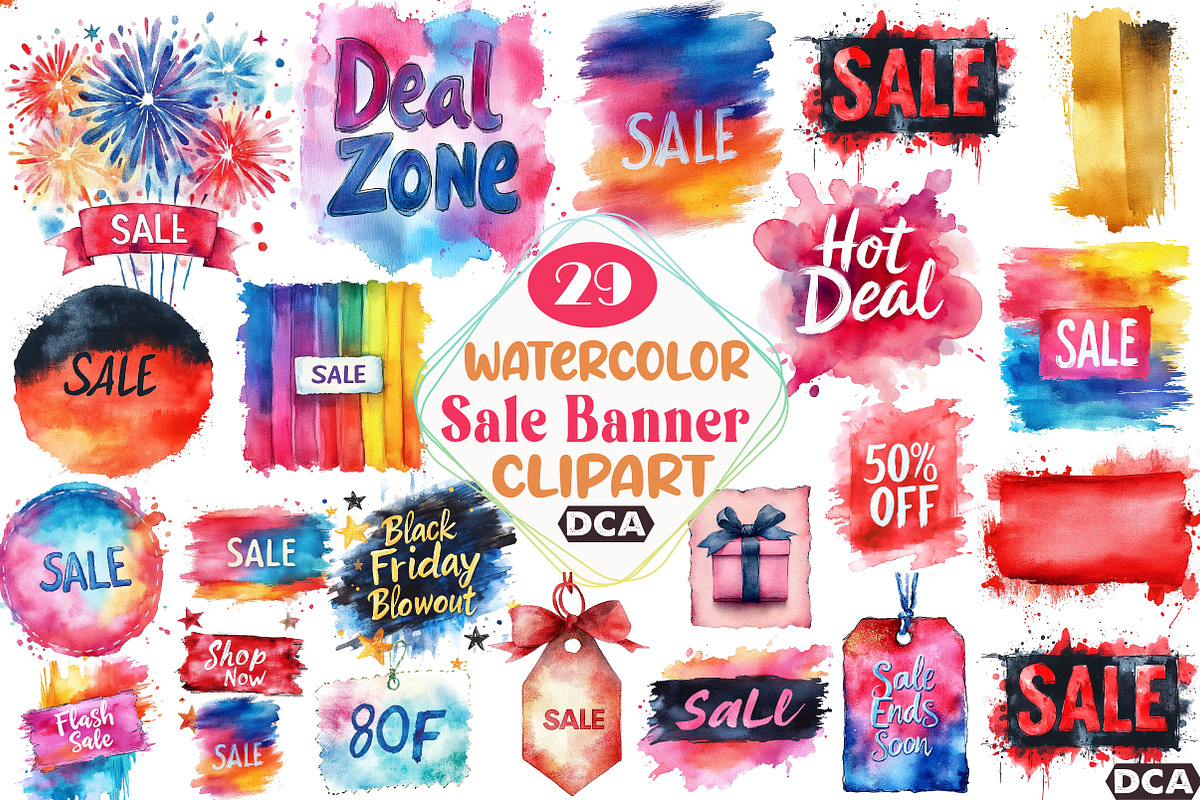 Watercolor Sale Banner Black Friday, an Illustration by DreamCafeArt (Photo 1 of 5)