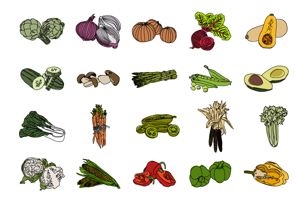 20 Handdrawn Vegetable Illustrations, a Food Illustration by Linseed Studio (Photo 3 of 3)