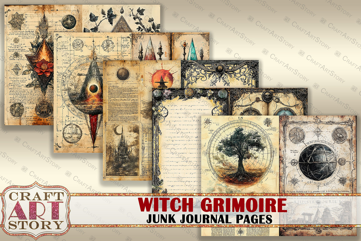 Witch Grimoire junk journal Pages, an Illustration by CraftArtStory (Photo 4 of 7)