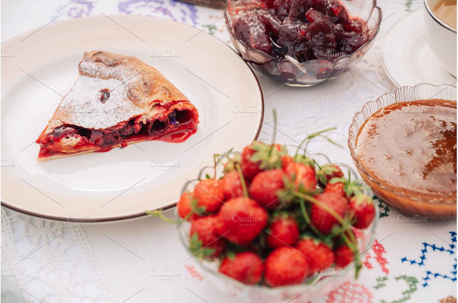 Slice of homemade cherry pie dessert, a Food & Drink Photo by Jan Jack Russo Media