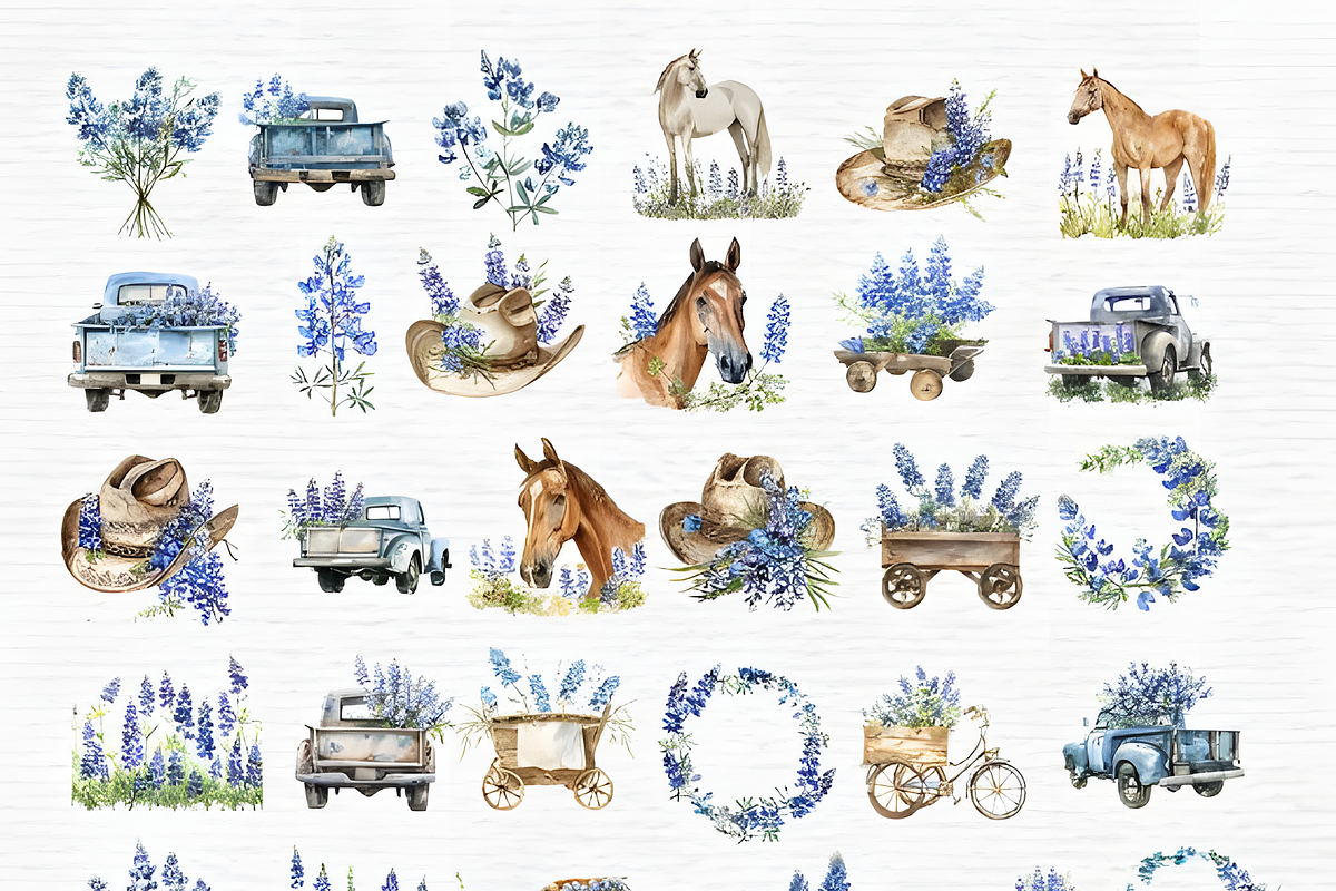 Watercolor bluebonnet clipart, a Decorative Illustration by Invite to Clipart (Photo 3 of 5)