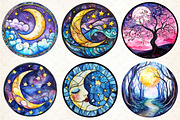 Round Moonlit Nights Stained Glass, an Illustration by DreamCafeArt (Thumbnail 2 of 9)