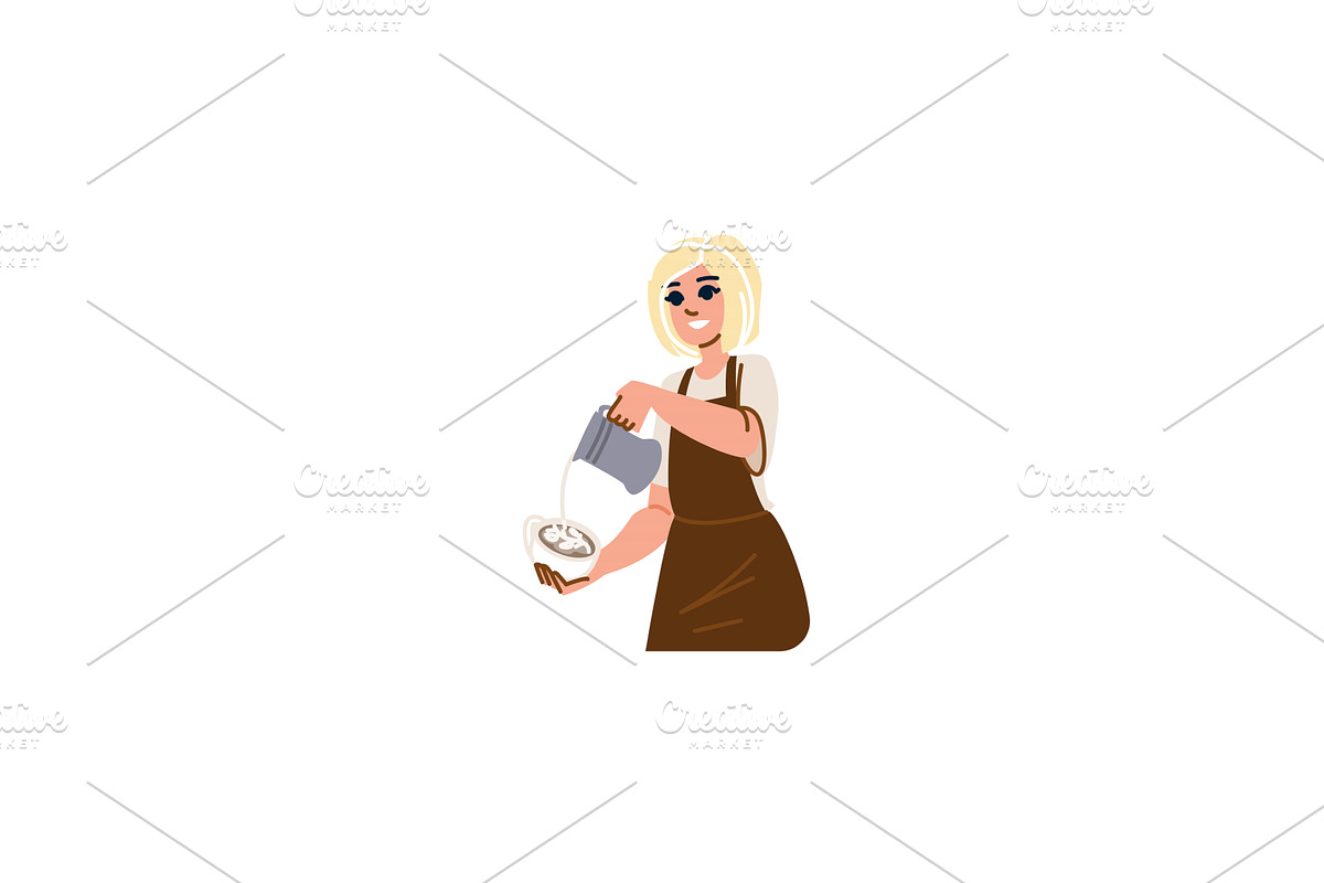 Barista pouring milk into coffee cup, a Food Illustration by pikepicture