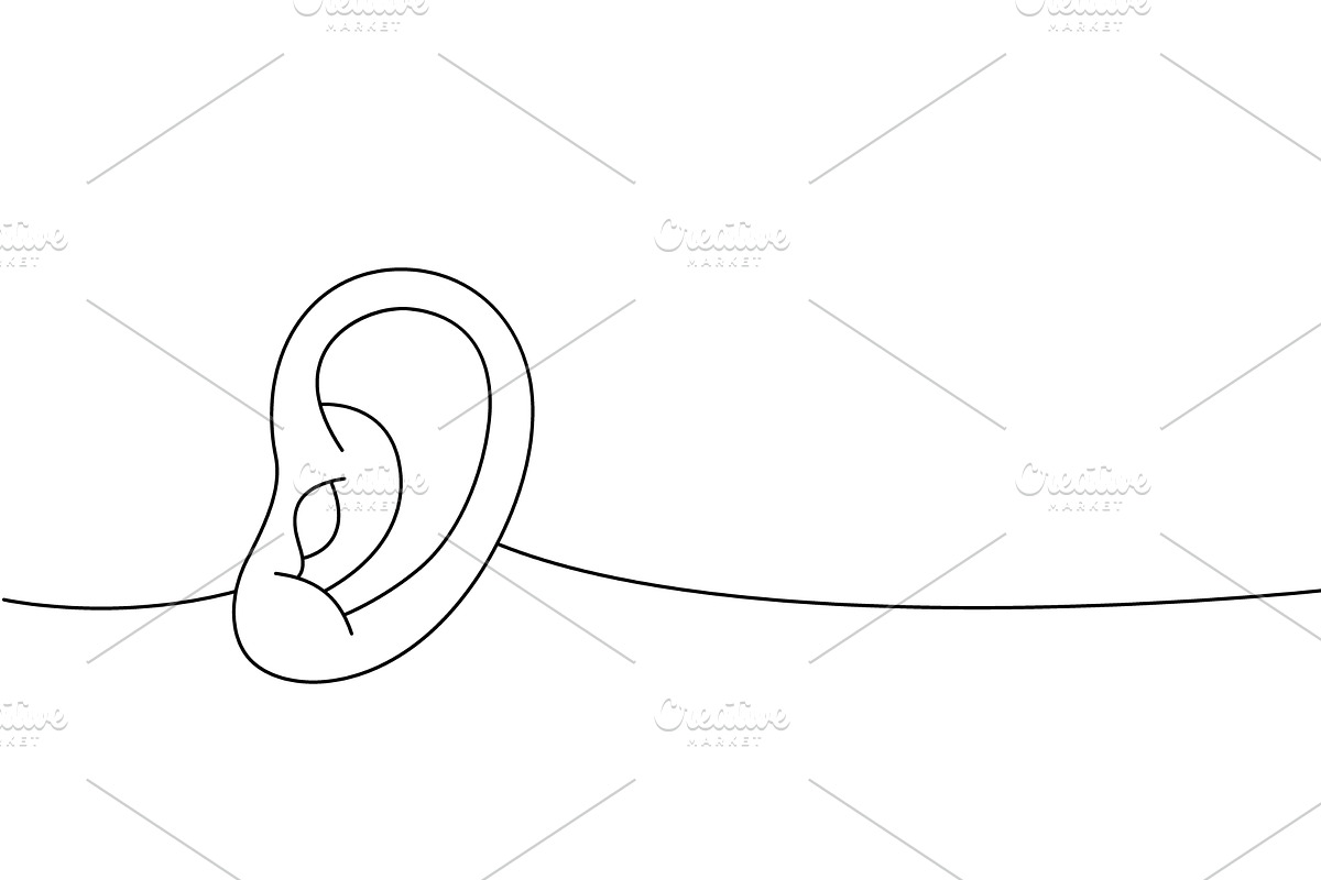 Ear one line continuous drawing, an Object Illustration by GraphiShop