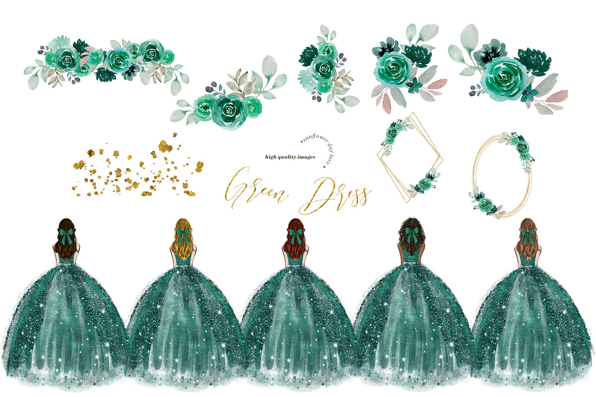 Emerald Green Princess Dress Clipart, an Illustration by Sunflower Day Love