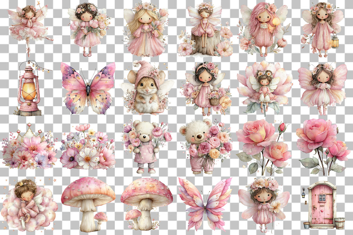 Watercolor Fairy Garden Clipart, an Illustration by DreamCafeArt (Photo 3 of 6)