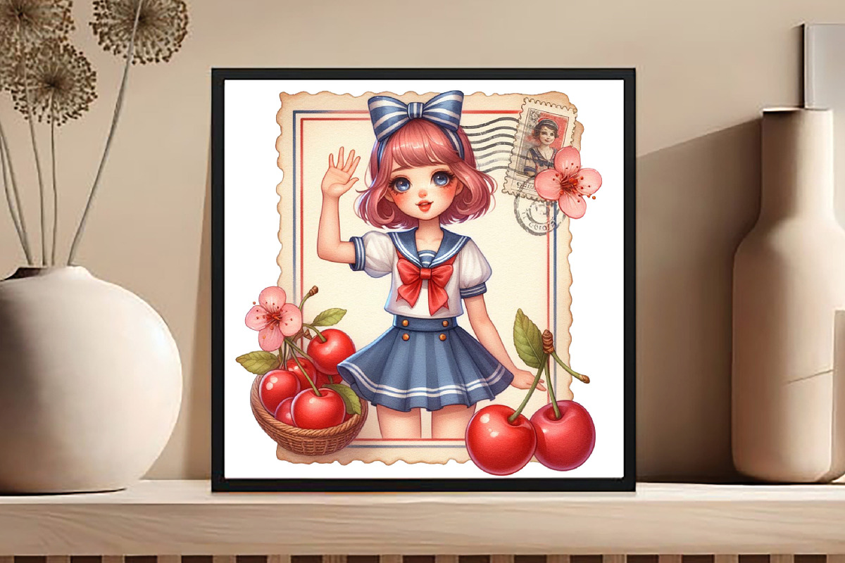 Cherry Girl Postage Stamps, an Illustration by DreamCafeArt (Photo 8 of 8)