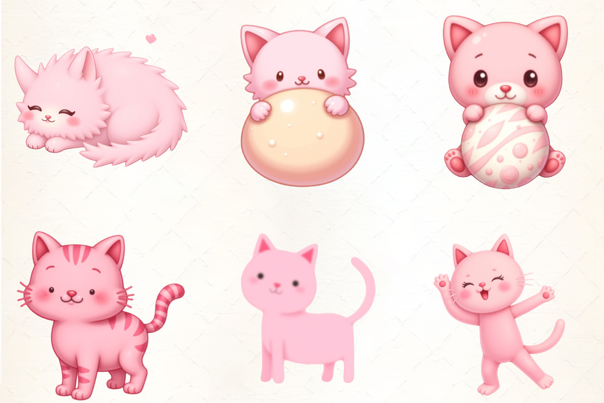 Cute Little Pink Cat Watercolor Clip, an Illustration by CrexoraLab (Photo 3 of 5)
