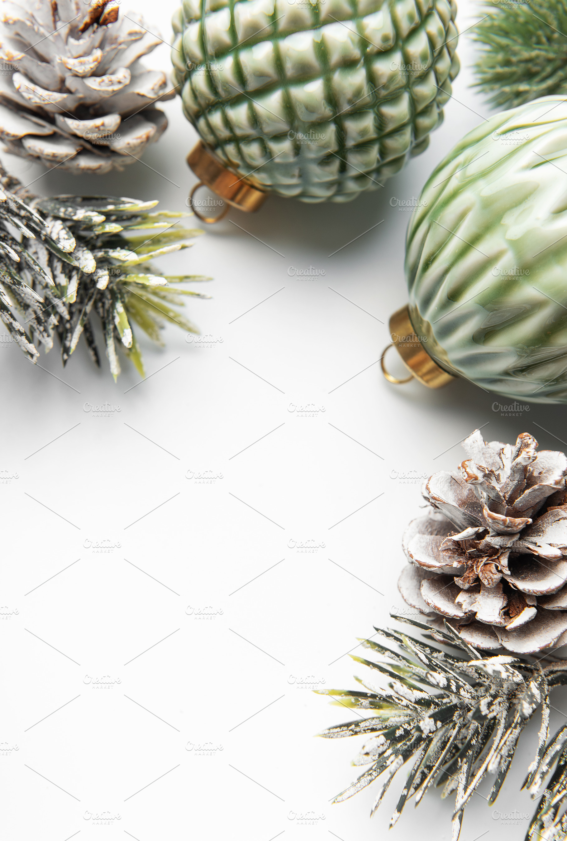 Christmas holiday decorations with pine cones and ornaments, a Holiday Photo by Olena Rudo