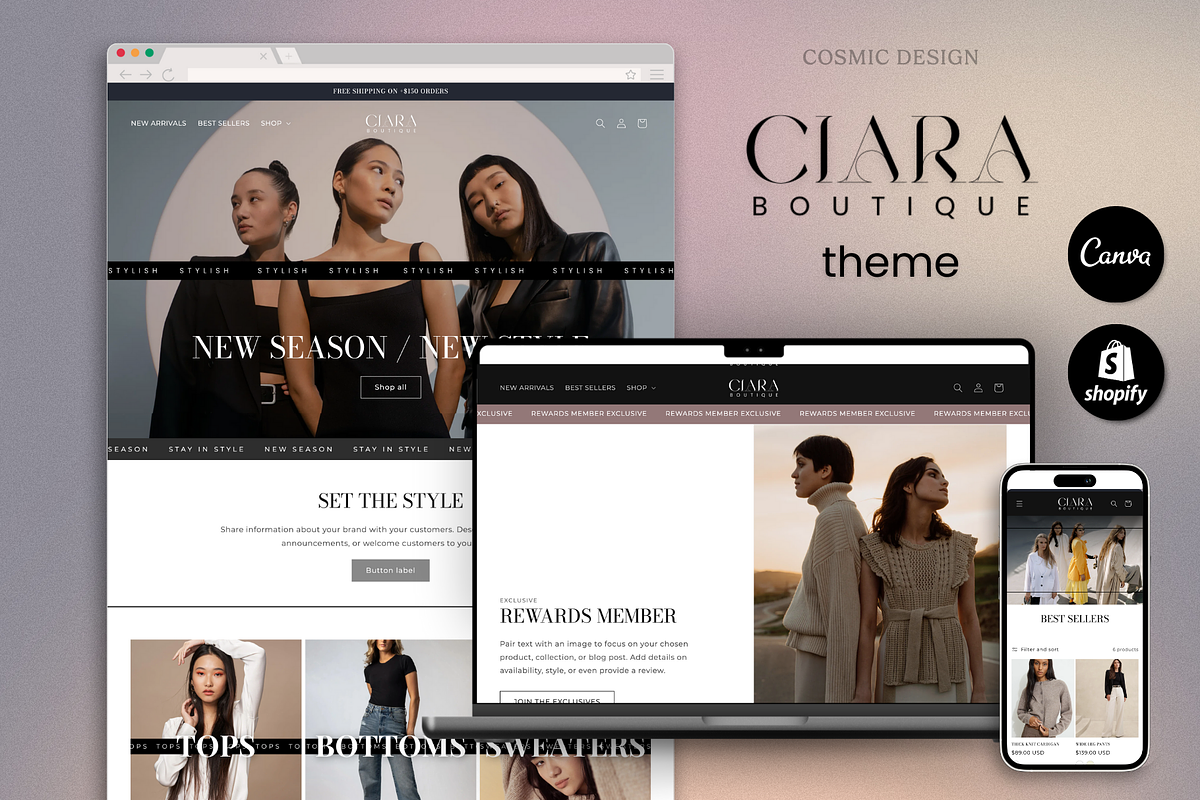 Ciara Shopify Boutique Theme Website, a Shopify Template by Cosmic Design (Photo 1 of 9)