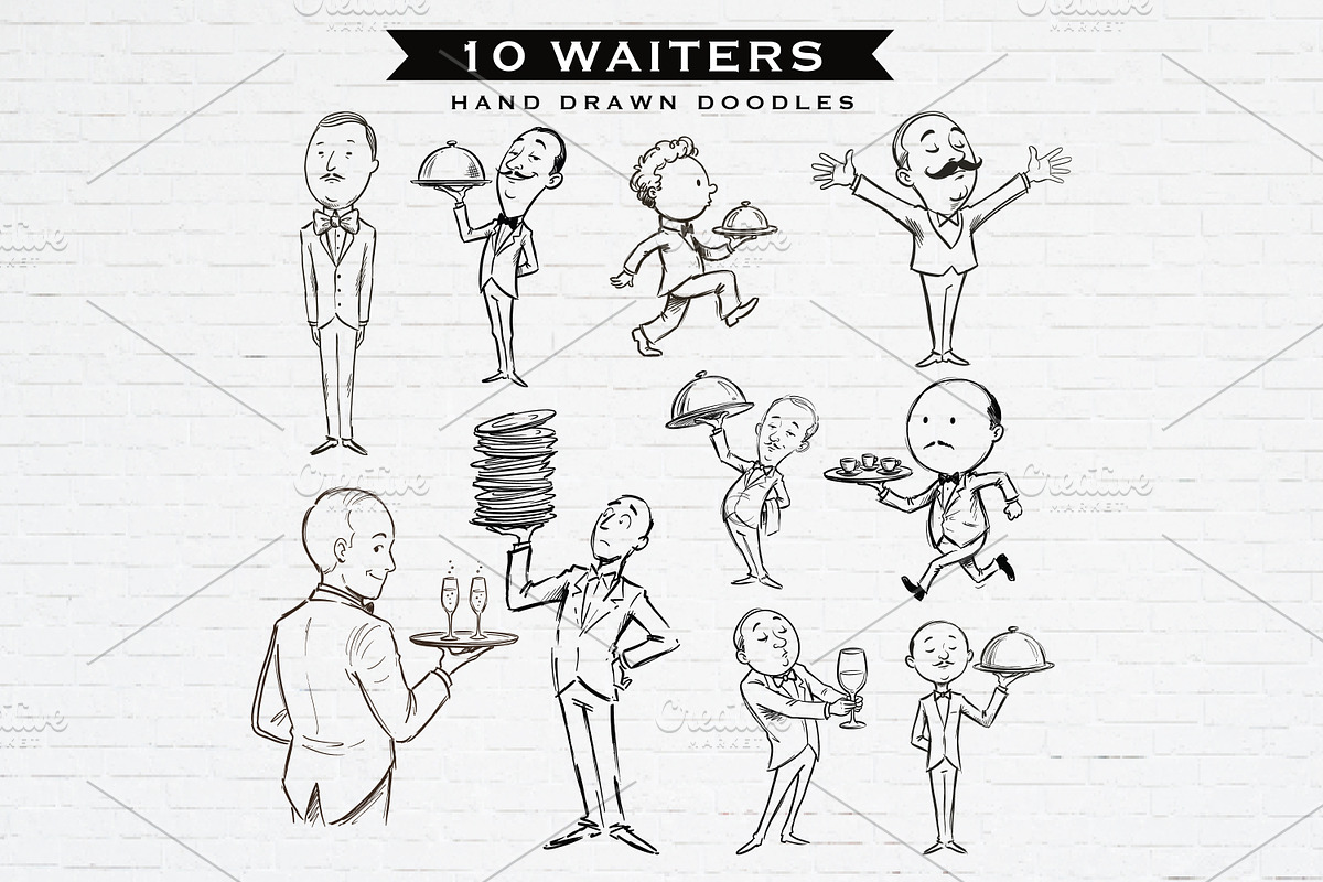 Funny Waiters Doodles Bundle, a Person Illustration by Guavanaboy (Photo 1 of 3)
