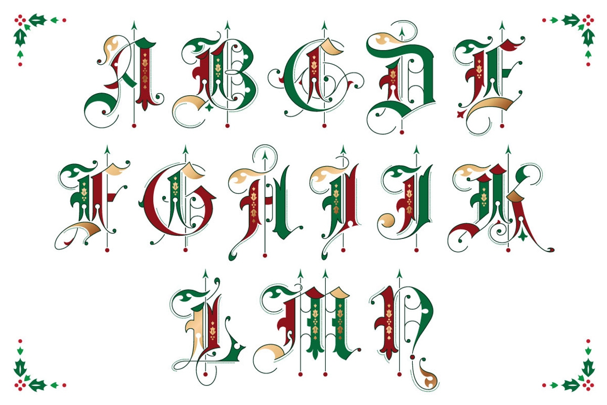Christmas gothic ornamental alphabet preview 2